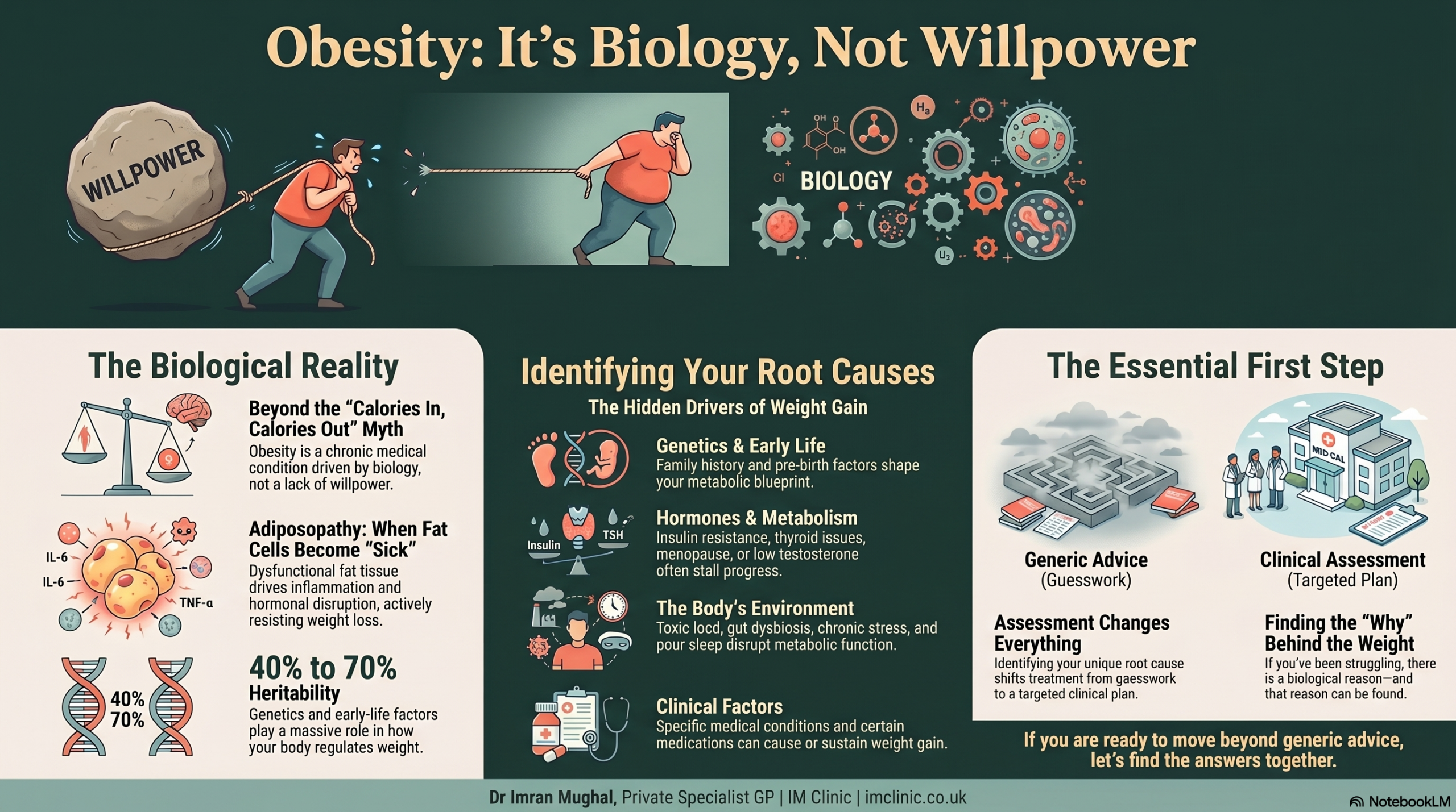 causes of obesity summary infographic biology not willpower