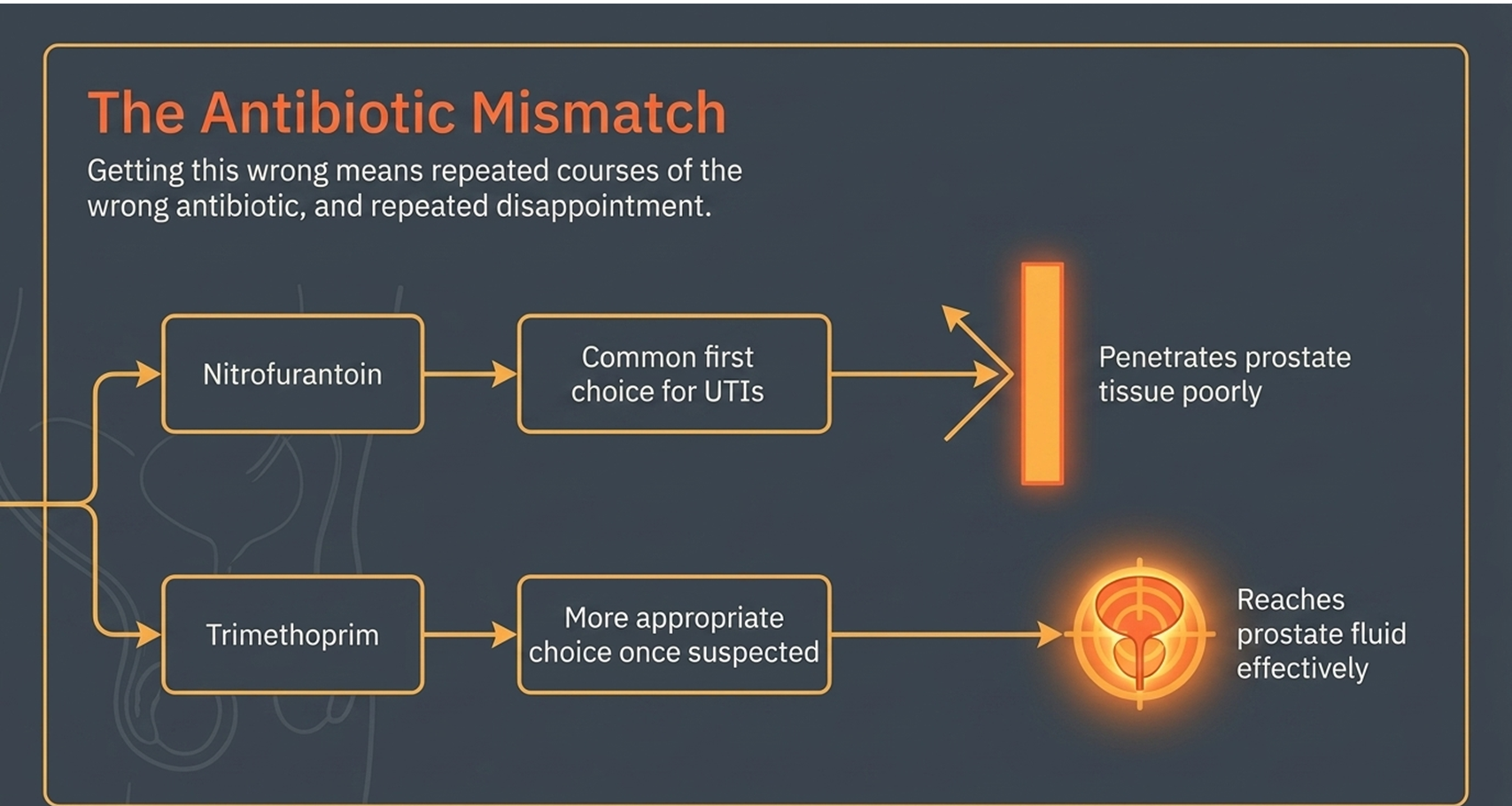antibiotic choice for suspected UTI vs chronic prostatitis