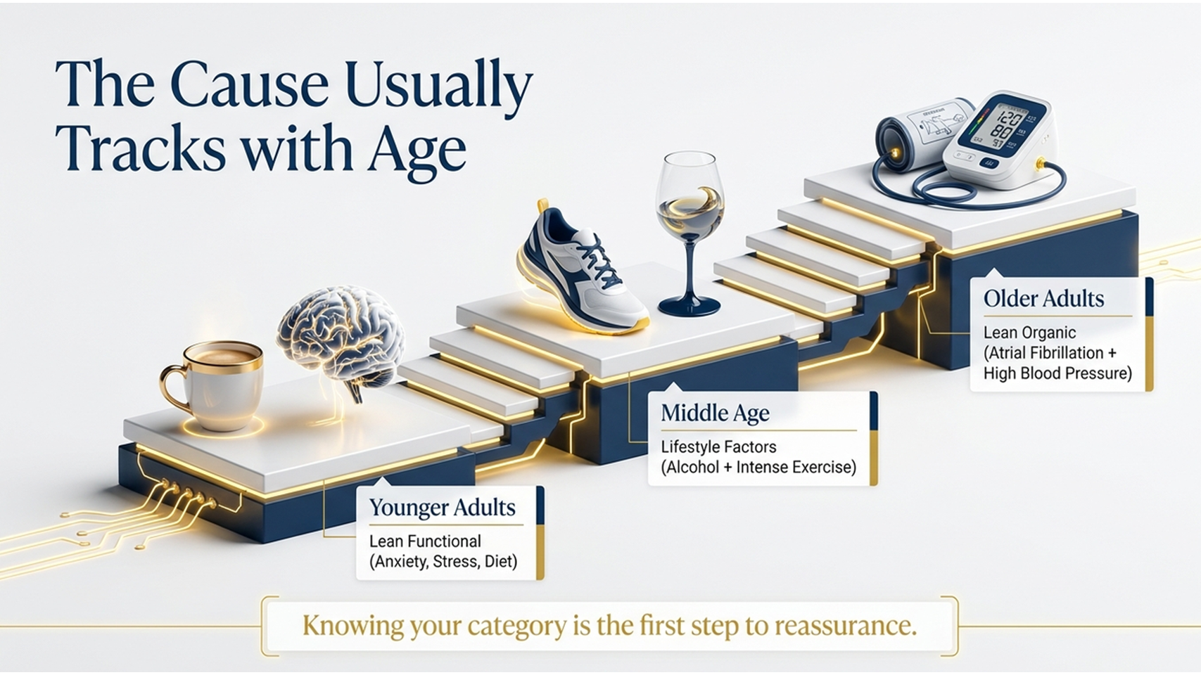 How the cause of palpitations tracks with age