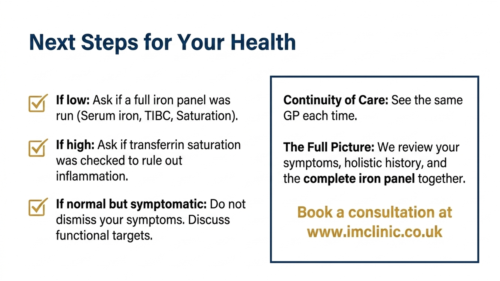 next steps for low or high ferritin