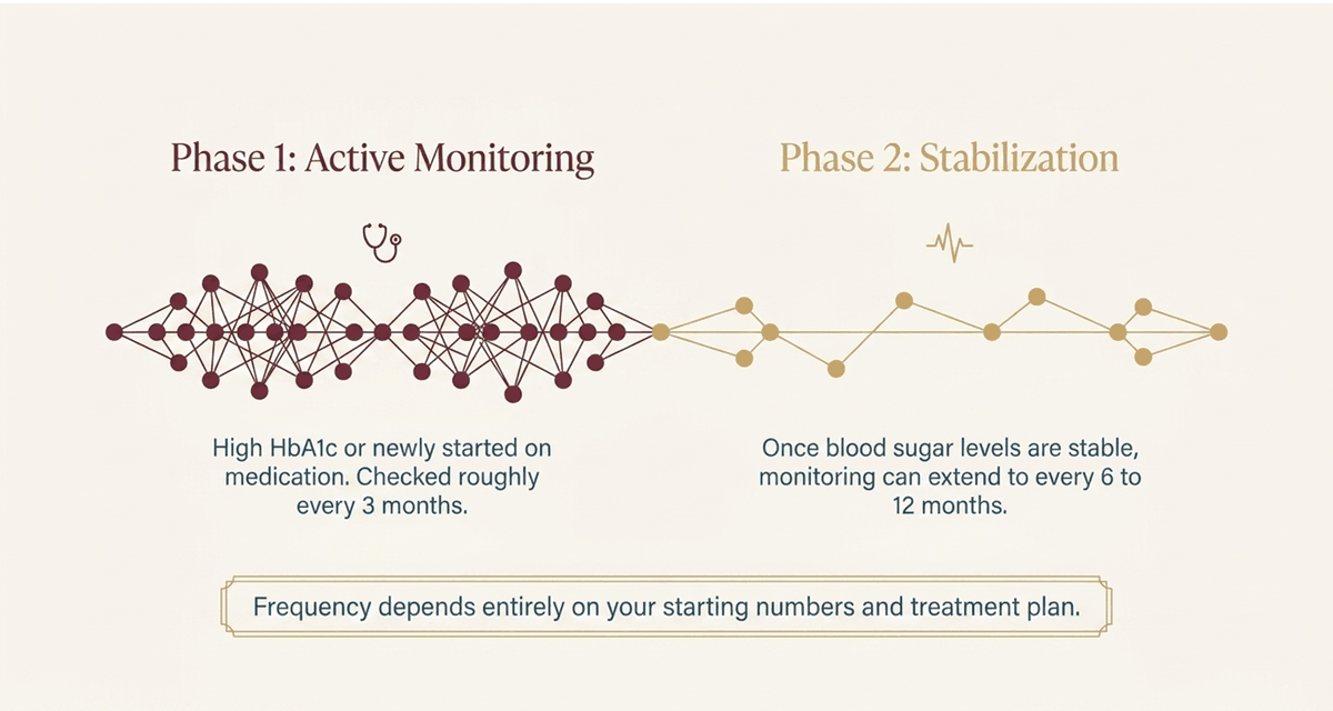 diabetes monitoring frequency after diagnosis
