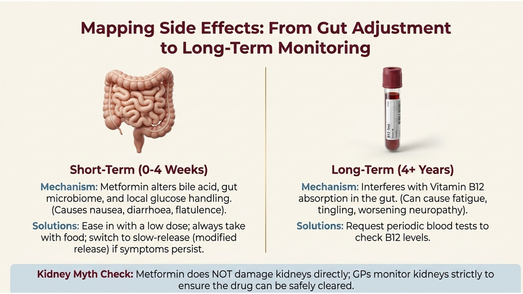 metformin side effects gut adjustment long term monitoring